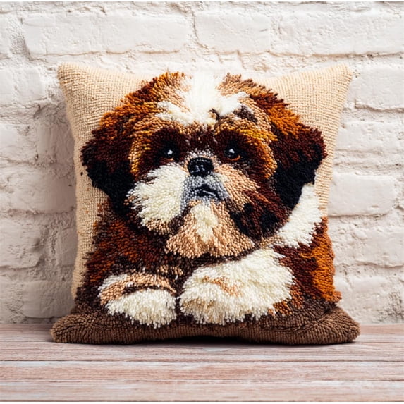 Latch Hook Pillow Kits For Adults Kids Beginners Dog 17X17 In Diy Pre-Printed Latch Hook Rug Carpet Cushion Kits Cross-Stitch Embroidery Cushion Embroidered Pillow For Home Sofa Decoration