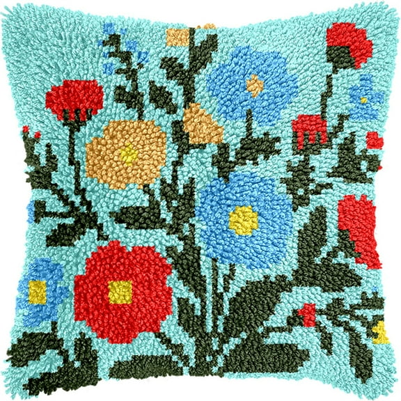 Latch Hook Pillow Kits For Adults Kids Beginners Flowers 17X17 In Diy Pre-Printed Latch Hook Rug Carpet Cushion Kits Cross-Stitch Embroidery Cushion Embroidered Pillow For Home Sofa Decorati