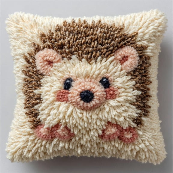 Latch Hook Pillow Kits For Adults Kids Beginners Hedgehog 17X17 In Diy Pre-Printed Latch Hook Rug Carpet Cushion Kits Cross-Stitch Embroidery Cushion Embroidered Pillow For Home Sofa Decorat