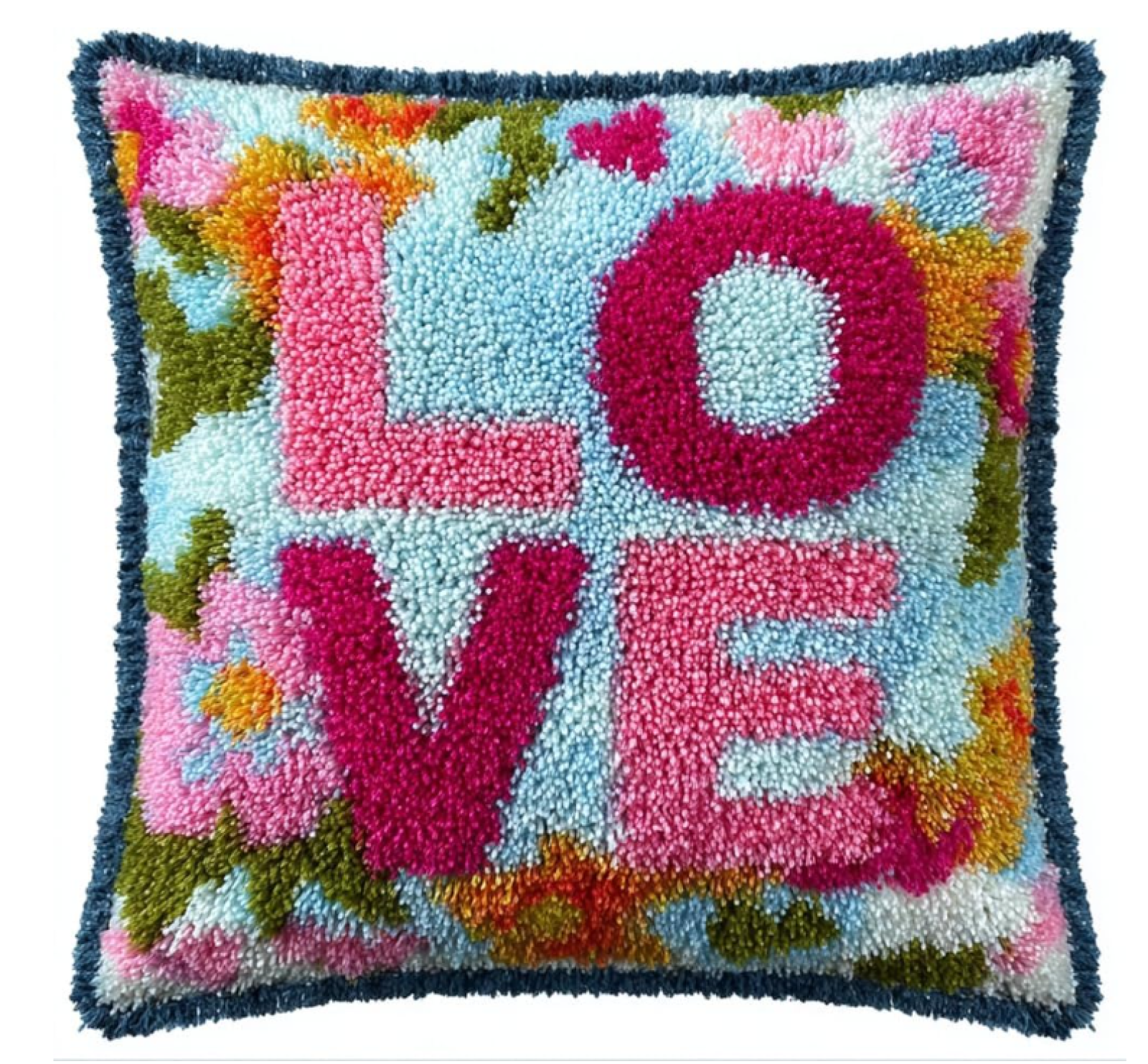 Latch Hook Pillow Kits For Adults Kids Beginners Love Pattern 17X17 In DIY Pre-Printed Latch Hook Rug Cushion Kits Cross-Stitch Embroidery Cushion Latch Hook Carpet Embroidered Pillow