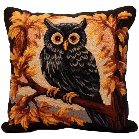Latch Hook Pillow Kits For Adults Kids Beginners Owl In Tree 17X17 In Diy Pre-Printed Latch Hook Rug Carpet Cushion Kits Cross-Stitch Embroidery Cushion Embroidered Pillow For Home Sofa Deco