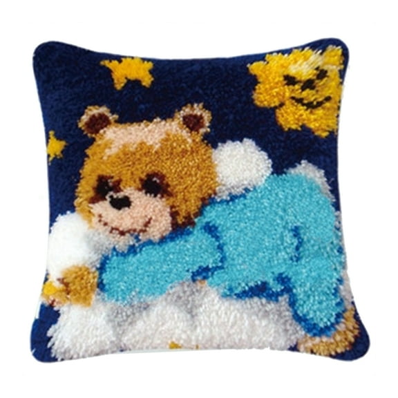 Latch Hook Pillow Kits for Adults pillow,latch hook pillow kits,Bear Embroidery Creative Craft Home Decor Ideal for Learning Pillow Making 43×43cm/17*17in