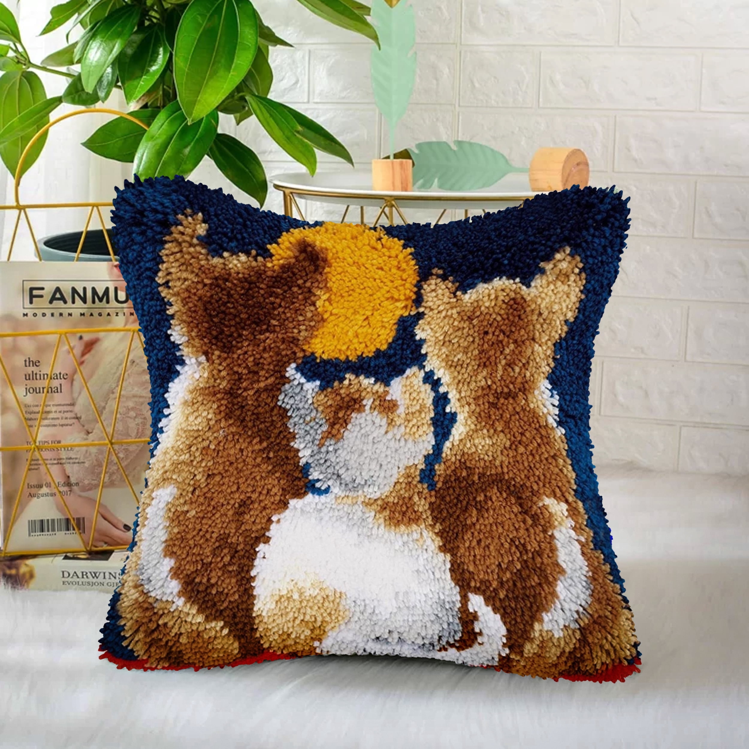 Latch Hook Pillow Kits for Adults pillow,latch hook pillow kits,Cat Embroidery Creative Craft Home Decor Ideal for Learning Pillow Making 43×43cm/17*17in