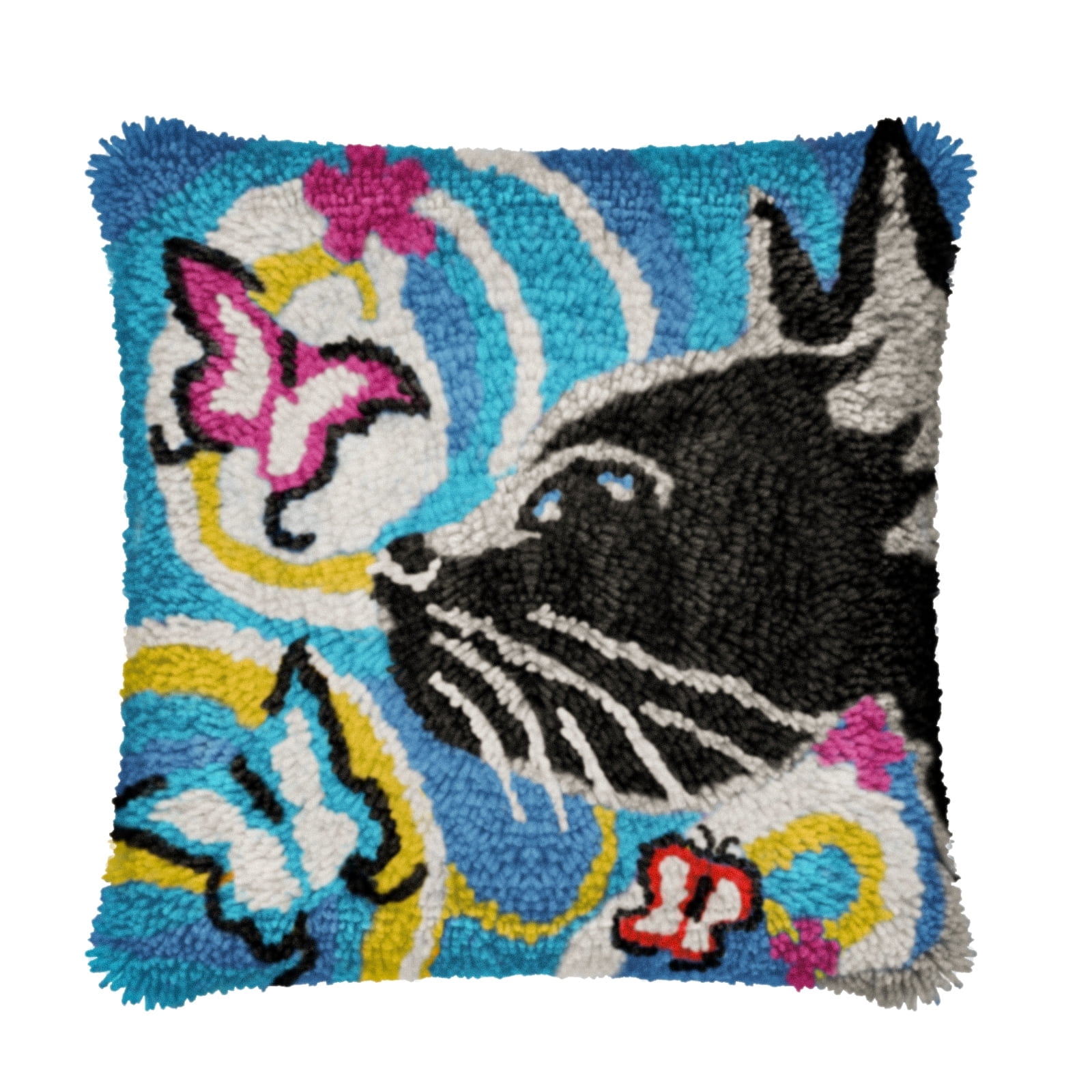 Latch Hook Pillow Kits for Adults pillow,latch hook pillow kits,Cat Embroidery Creative Craft Home Decor Ideal for Learning Pillow Making 43×43cm/17*17in