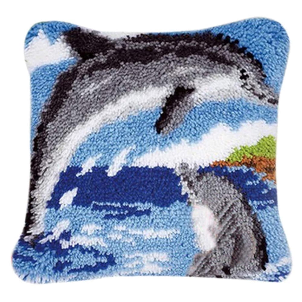 Latch Hook Pillow Kits for Adults pillow,latch hook pillow kits,Dolphin Embroidery Creative Craft Home Decor Ideal for Learning Pillow Making 43×43cm/17*17in