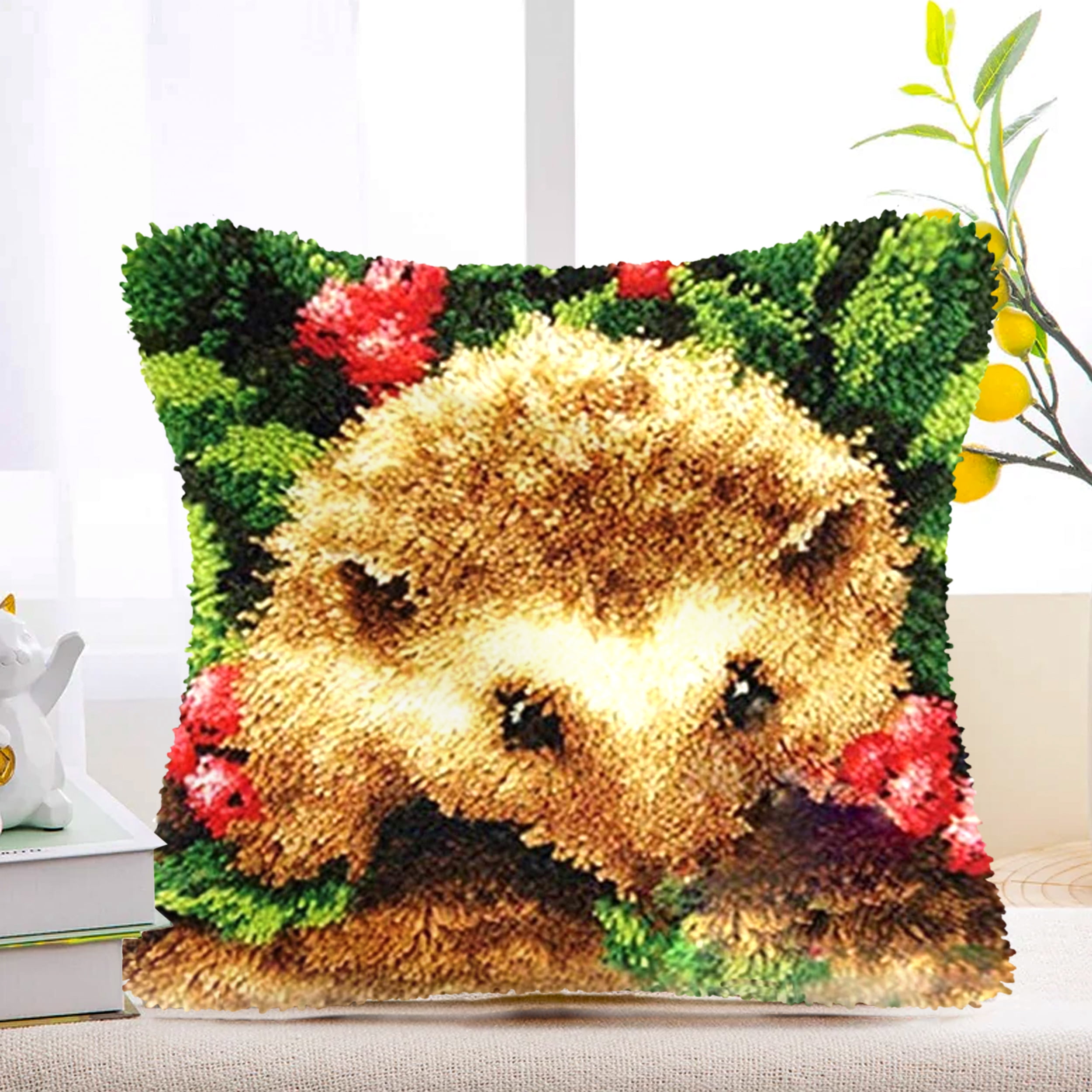 Latch Hook Pillow Kits for Adults pillow,latch hook pillow kits,Fox And Wolf Embroidery Creative Craft Home Decor Ideal for Learning Pillow Making 43×43cm/17*17in
