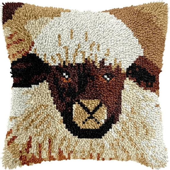 Latch Hook Pillow Kits Alpaca DIY Pillowcase Crochet Hook Cushion Making Kits with Preprinted Pattern Canvas Instruction Yarns Pillow Cover Easy Starter Kits 43x43cm(J238)