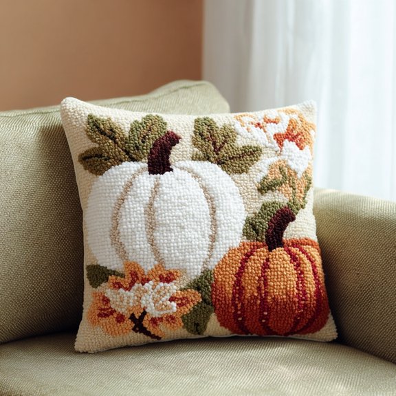 Latch Hook Pillow Kits Autumn Pumpkins and Flowers Leaves Hook and Latch Pillowcase with Pattern Easy for Beginners Stamped Cushion for Home Sofa Decor and Christmas Gift-5