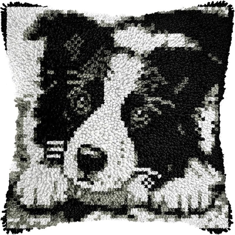 Latch Hook Pillow Kits Bernes Mountain Dog DIY Pillowcase Crochet Hook Cushion Making Kits with Preprinted Pattern Canvas Instruction Yarns Pillow Cover Easy Starter Kits 43x43cm（J23)