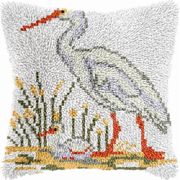 Latch Hook Pillow Kits Bird DIY Pillowcase Crochet Hook Cushion Making Kits with Preprinted Pattern Canvas Instruction Yarns Pillow Cover Easy Starter Kits 43x43cmJ176)