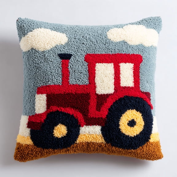 Latch Hook Pillow Kits Cartoon Tractor DIY Cross Stitch Latch Hook Cushion Kit 17x17inch