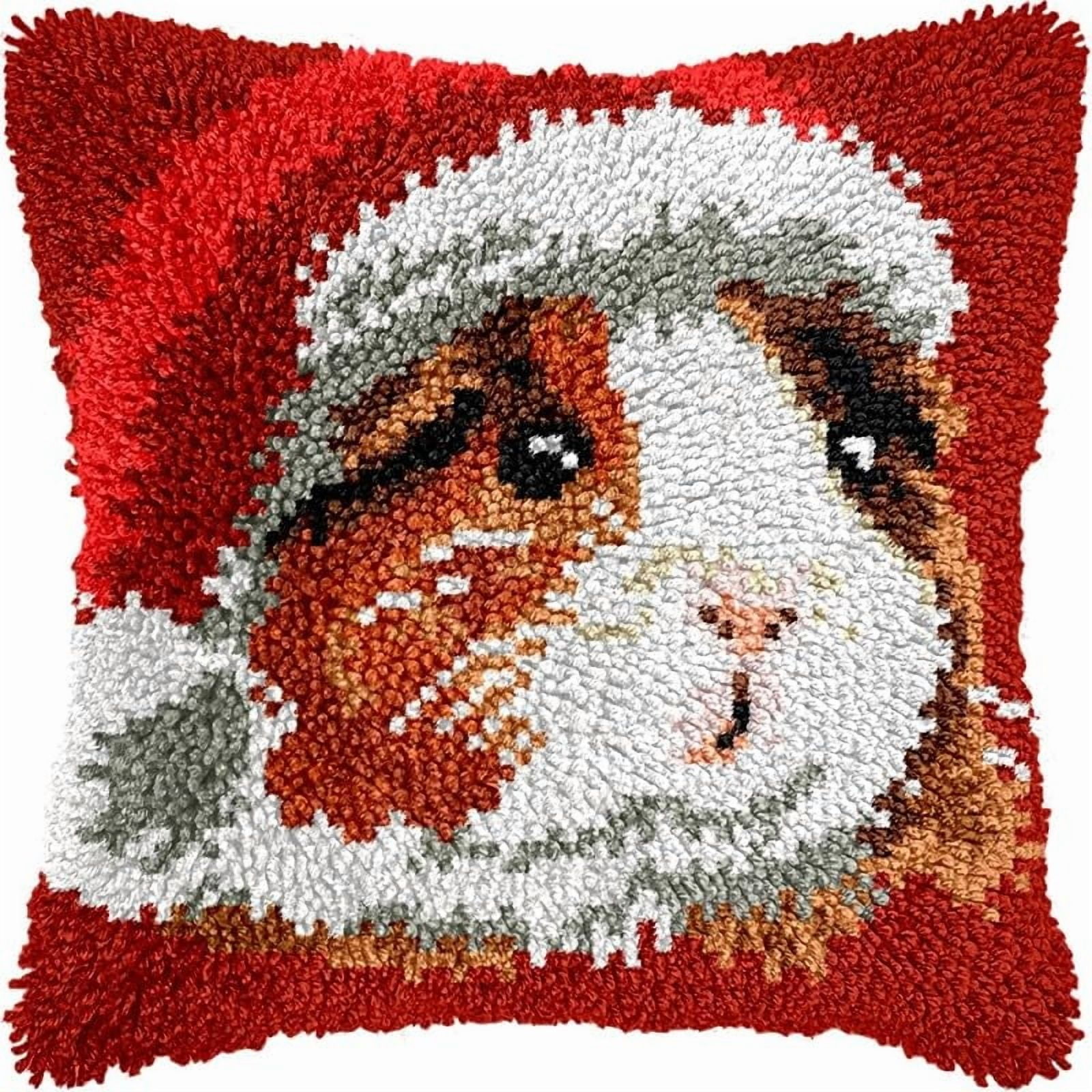 Latch Hook Pillow Kits Christmas Hamster DIY Pillowcase Crochet Hook Cushion Making Kits with Preprinted Pattern Canvas Instruction Yarns Pillow Cover Easy Starter Kits 43x43cm（J158)