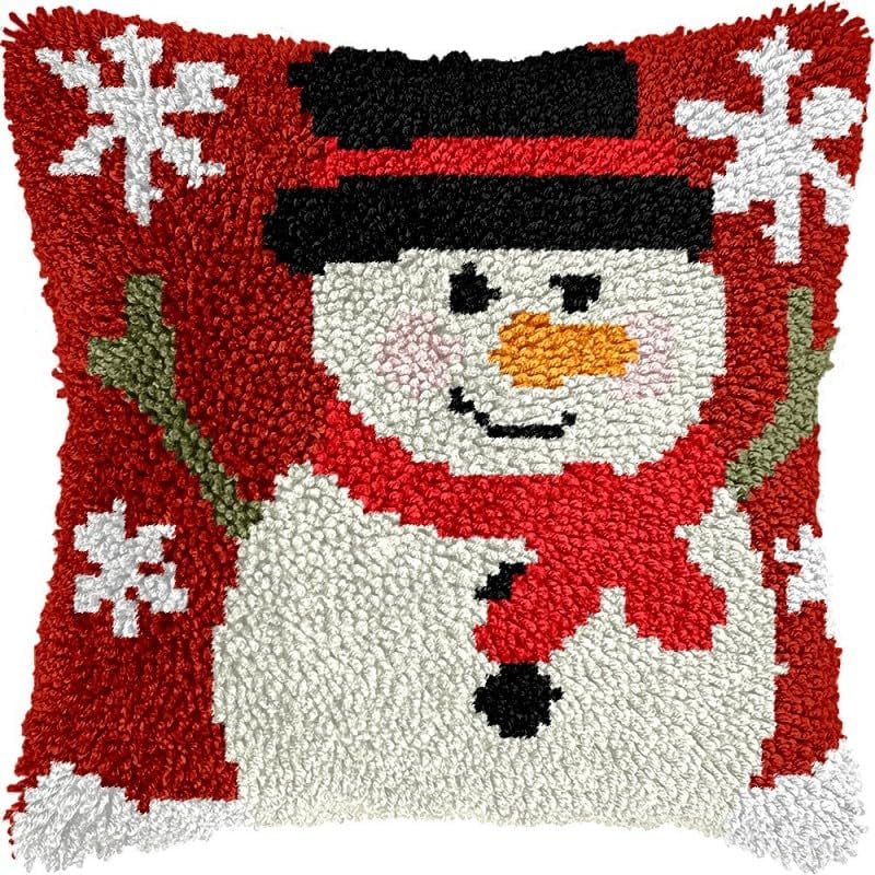 Latch Hook Pillow Kits Christmas Penguin DIY Pillowcase Crochet Hook Cushion Making Kits with Preprinted Pattern Canvas Instruction Yarns Pillow Cover Easy Starter Kits 43x43cm（J127)
