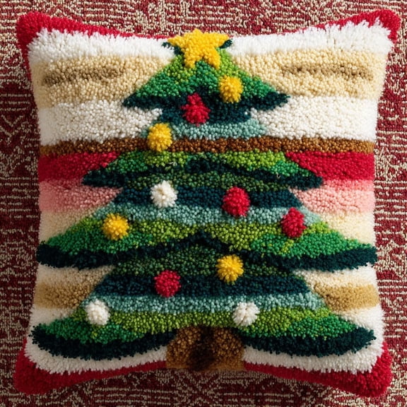 Latch Hook Pillow Kits Christmas tree Embroidery Latch Hooking Crochet Kits 17x17inch