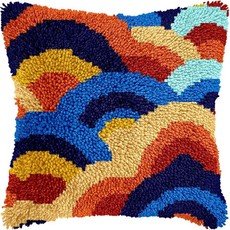 Latch Hook Pillow Kits Colorful DIY Pillowcase Crochet Hook Cushion Making Kits with Preprinted Pattern Canvas Instruction Yarns Pillow Cover Easy Starter Kits 43x43cm（J211)
