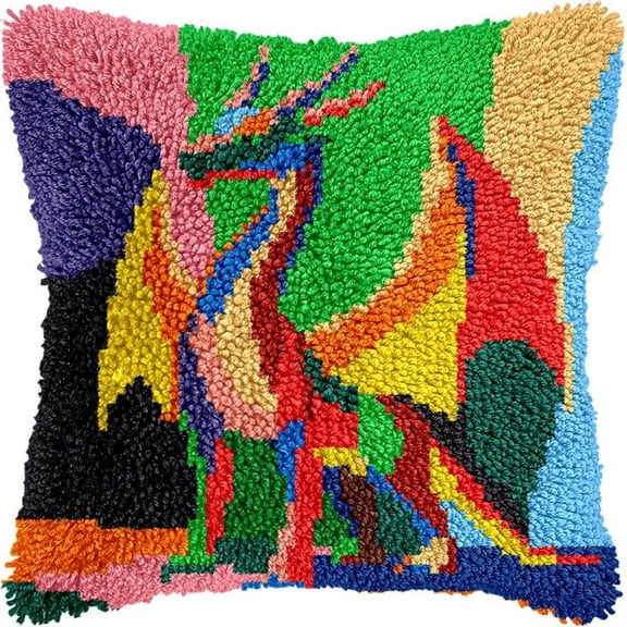 Latch Hook Pillow Kits Colorful Dinosaur for DIY Throw Pillow Cross Stitch Hooking Pillowcase Kits with Preprinted Color Pattern Canvas Cushion Kits 17''X 17''(C-283)