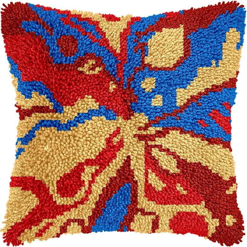 Latch Hook Pillow Kits Colorful Liquid DIY Pillowcase Crochet Hook Cushion Making Kits with Preprinted Pattern Canvas Instruction Yarns Pillow Cover Easy Starter Kits 43x43cm（J414)