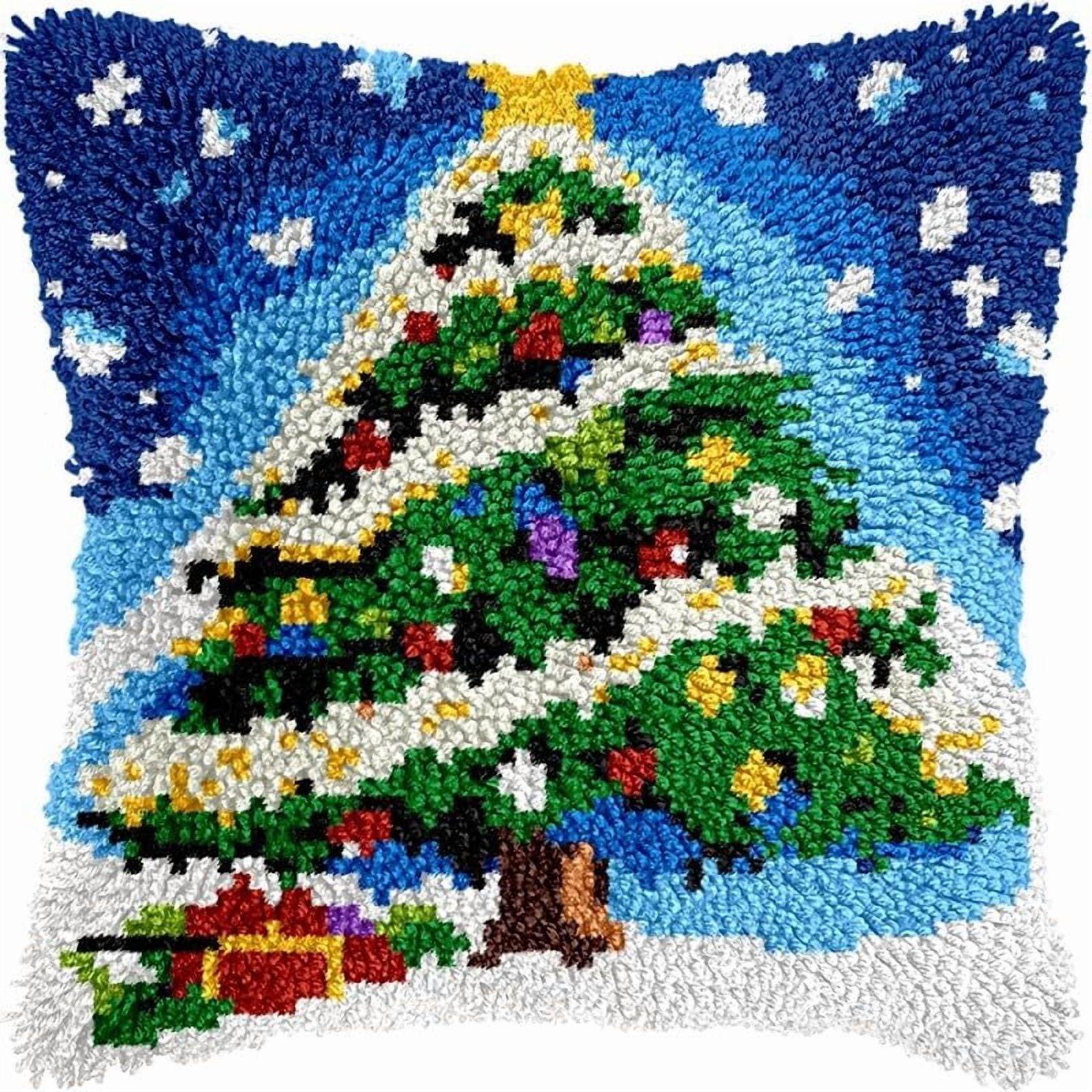 Latch Hook Pillow Kits Cute Cat DIY Pillowcase Crochet Hook Cushion Making Kits with Preprinted Pattern Canvas Instruction Yarns Pillow Cover Easy Starter Kits 43x43cm（J169)
