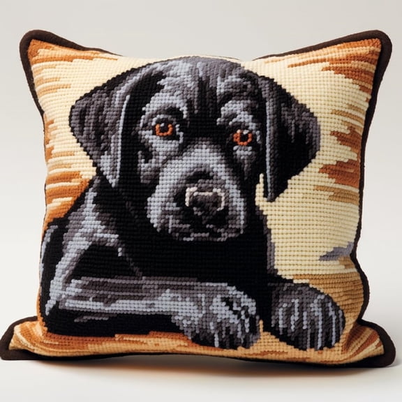 Latch Hook Pillow Kits DIY Cross Stitch Latch Hook Cushion Kit 17x17inch - Animal Dog