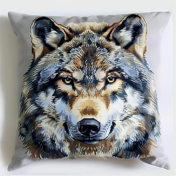 Latch Hook Pillow Kits DIY Cross Stitch Latch Hook Cushion Kit 17x17inch - Animal wolf
