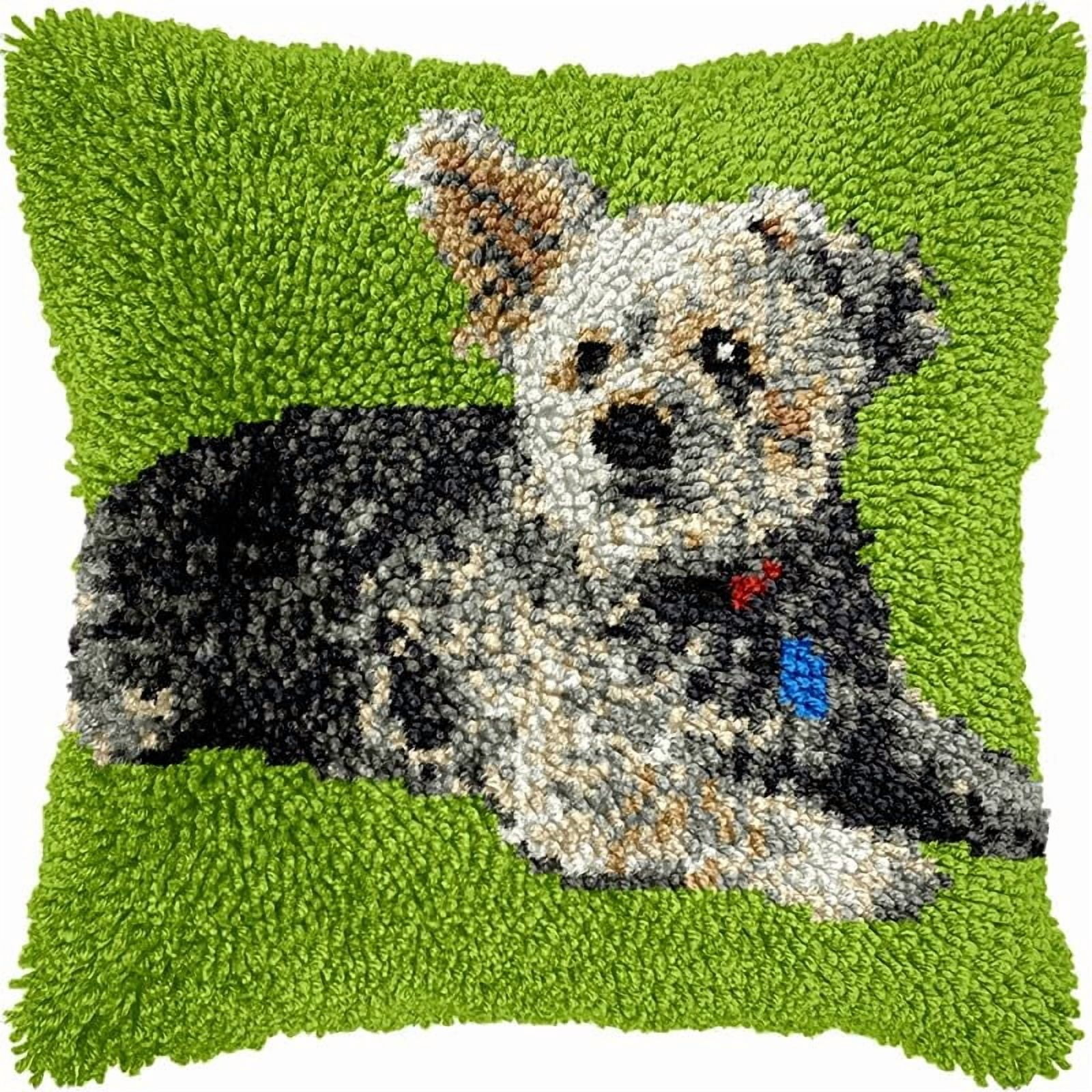 Latch Hook Pillow Kits for DIY Handmade Throw Pillow Cushion Cross Stitch Latch Hooking Pillowcase Kits with Preprinted Canvas Crochet Yarn 17''X 17''(Y57)
