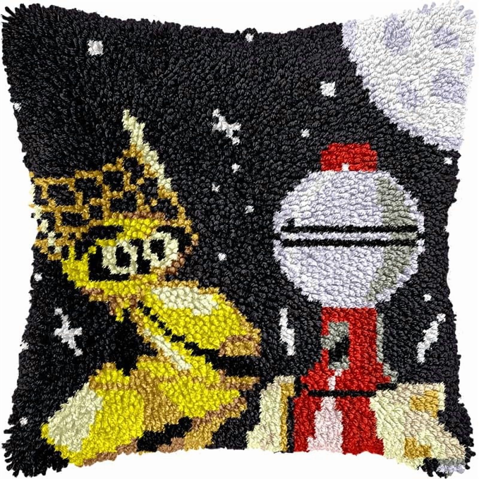 Latch Hook Pillow Kits for DIY Handmade Throw Pillow Cushion Cross Stitch Latch Hooking Pillowcase Kits with Preprinted Canvas Crochet Yarn 17''X 17''(Y59)
