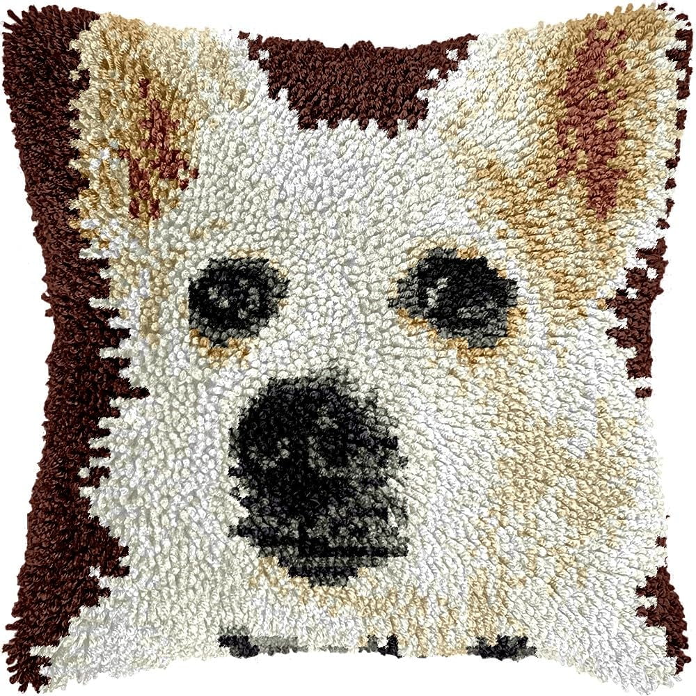 Latch Hook Pillow Kits for DIY Handmade Throw Pillow Cushion Embroidery Latch Hooking Pillowcase Kits with Preprinted Canvas Crochet Yarn Kits 17''X 17''(g258)