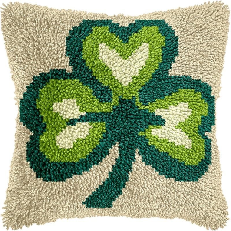 Latch Hook Pillow Kits DIY Pillowcase Crochet Hook Cushion Making Kits with Preprinted Pattern Canvas Instruction Yarns Pillow Cover Easy Starter Kits 43x43cm（J235)