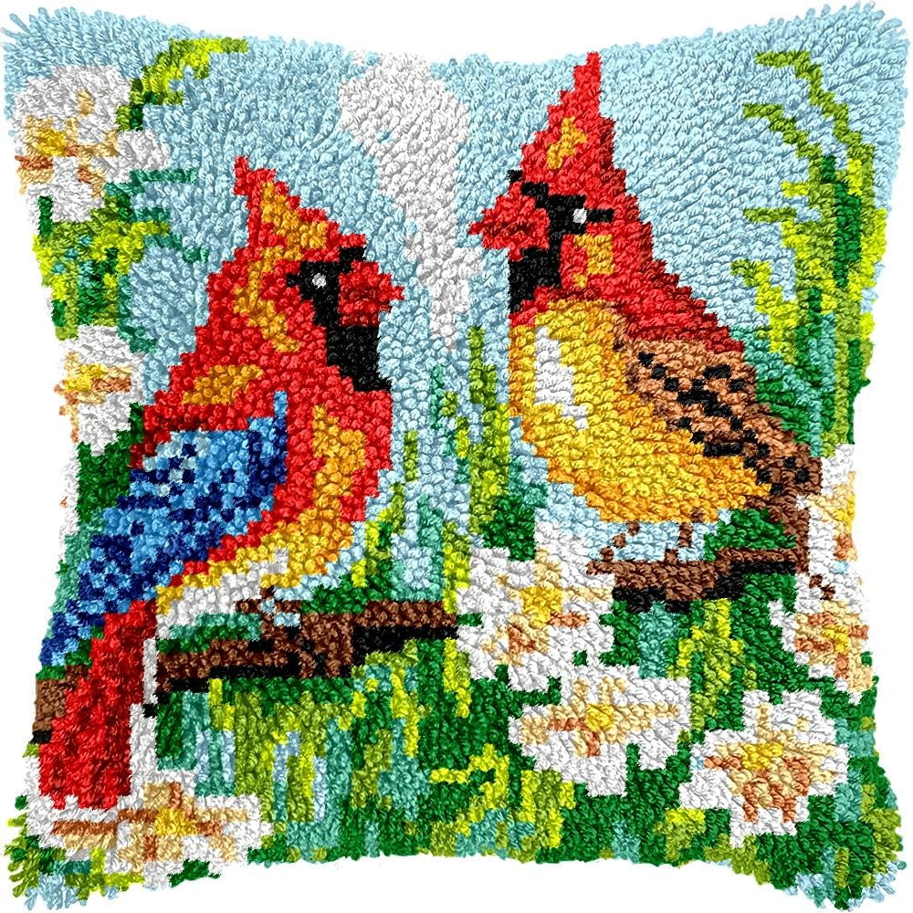 Latch Hook Pillow Kits for DIY Throw Pillow Cushion Embroidery Latch Hooking Pillowcase Kits with Preprinted Canvas Crochet Yarn Kits for Home Decor 17''X 17''(j102)