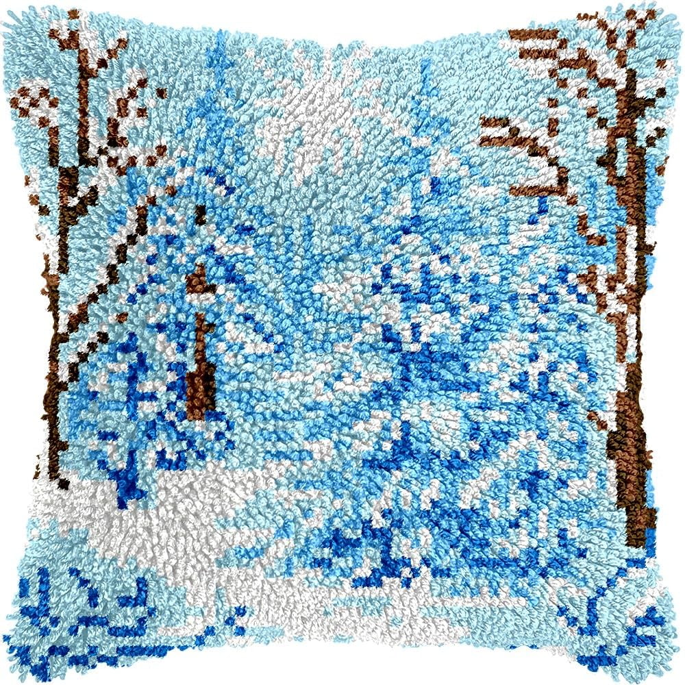 Latch Hook Pillow Kits for DIY Throw Pillow Cushion Embroidery Latch Hooking Pillowcase Kits with Preprinted Canvas Crochet Yarn Kits for Home Decor 17''X 17''(j106)