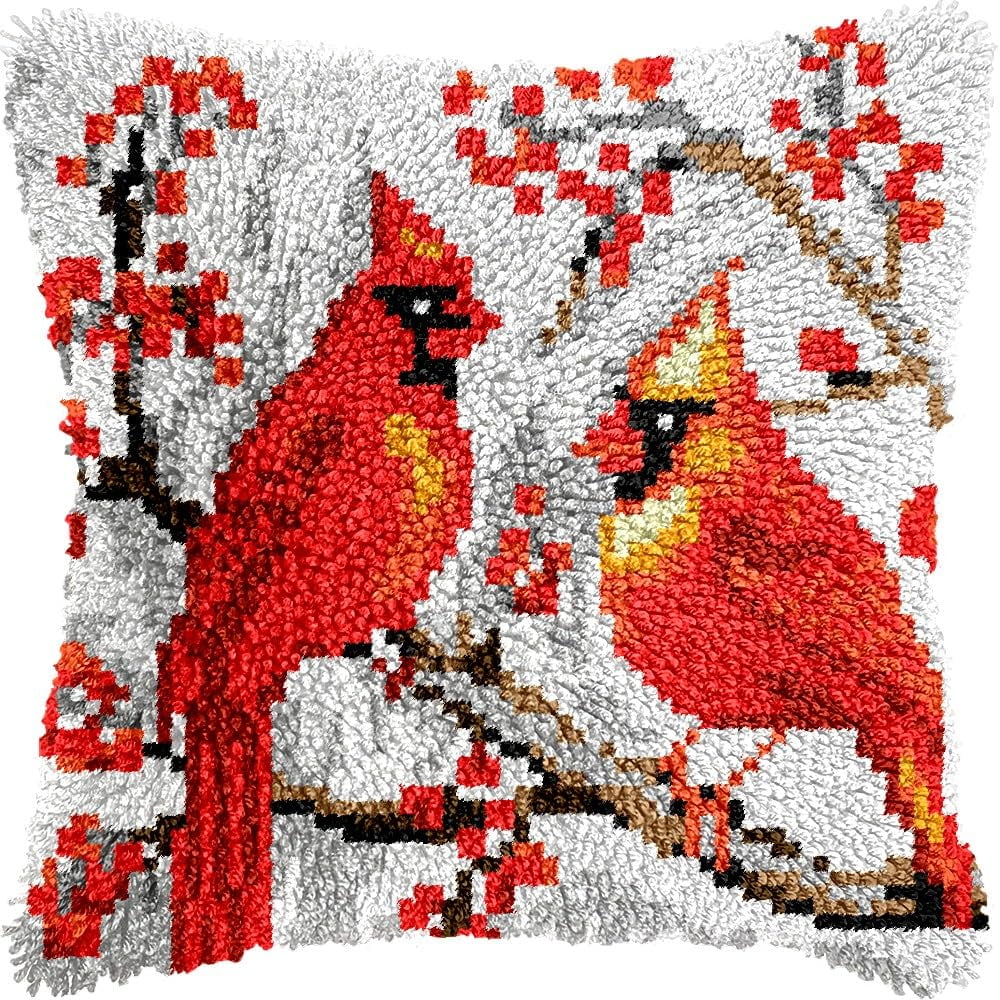 Latch Hook Pillow Kits for DIY Throw Pillow Cushion Embroidery Latch Hooking Pillowcase Kits with Preprinted Canvas Crochet Yarn Kits for Home Decor 17''X 17''(j116)