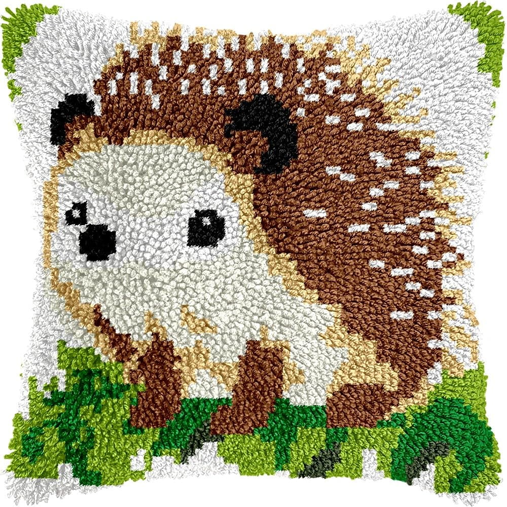 Latch Hook Pillow Kits for DIY Throw Pillow Cushion Embroidery Latch Hooking Pillowcase Kits with Preprinted Canvas Crochet Yarn Kits for Home Decor 17''X 17''(j134)