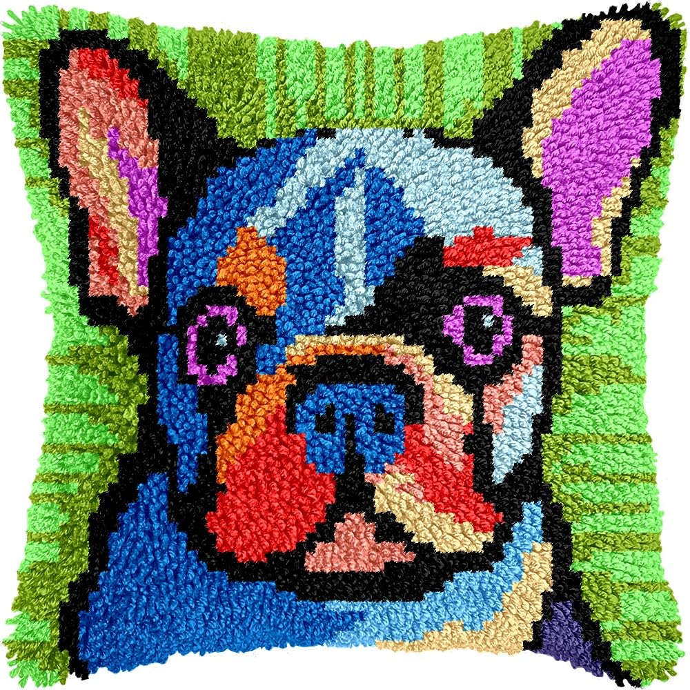 Latch Hook Pillow Kits for DIY Throw Pillow Cushion Embroidery Latch Hooking Pillowcase Kits with Preprinted Canvas Crochet Yarn Kits for Home Decor 17''X 17''(j138)