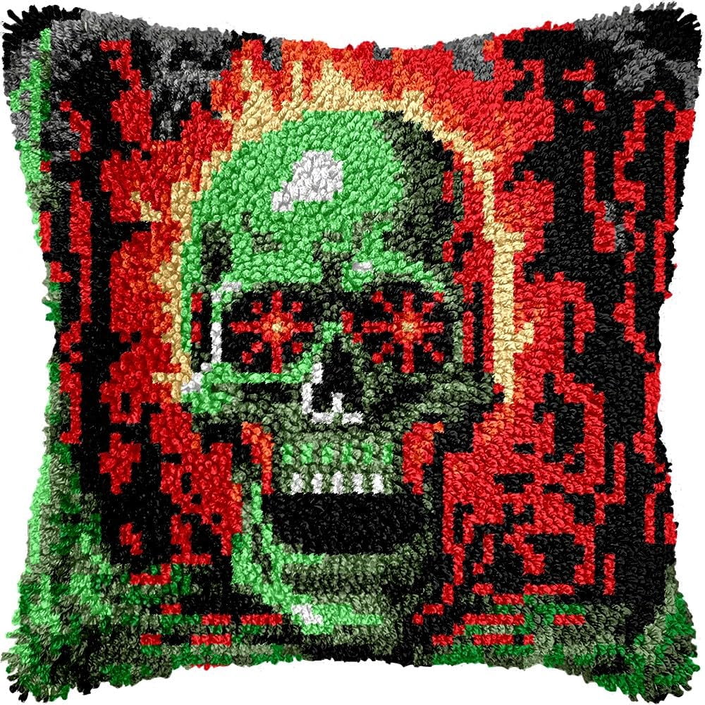 Latch Hook Pillow Kits for DIY Throw Pillow Cushion Embroidery Latch Hooking Pillowcase Kits with Preprinted Canvas Crochet Yarn Kits for Home Decor 17''X 17''(j156)