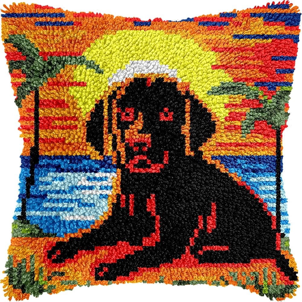 Latch Hook Pillow Kits for DIY Throw Pillow Cushion Embroidery Latch Hooking Pillowcase Kits with Preprinted Canvas Crochet Yarn Kits for Home Decor 17''X 17''(j161)