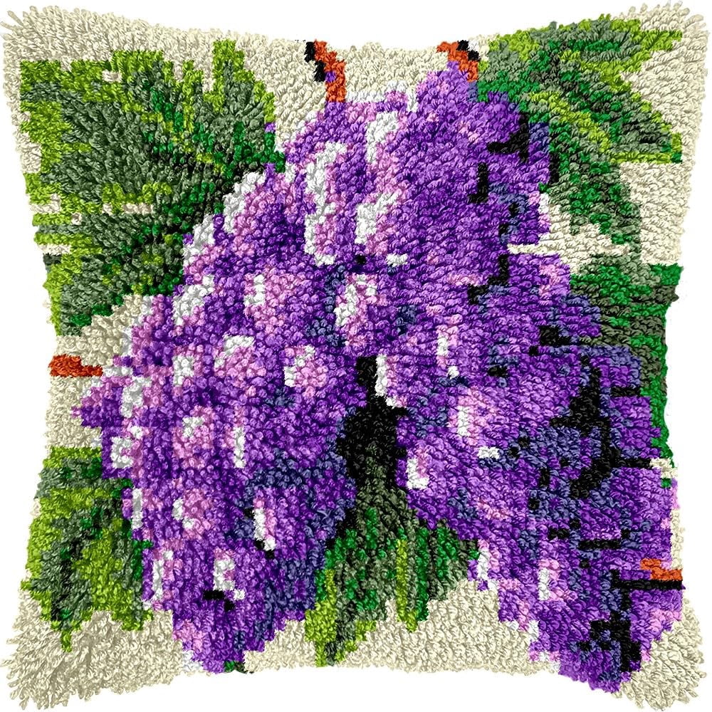 Latch Hook Pillow Kits for DIY Throw Pillow Cushion Embroidery Latch Hooking Pillowcase Kits with Preprinted Canvas Crochet Yarn Kits for Home Decor 17''X 17''(j185)