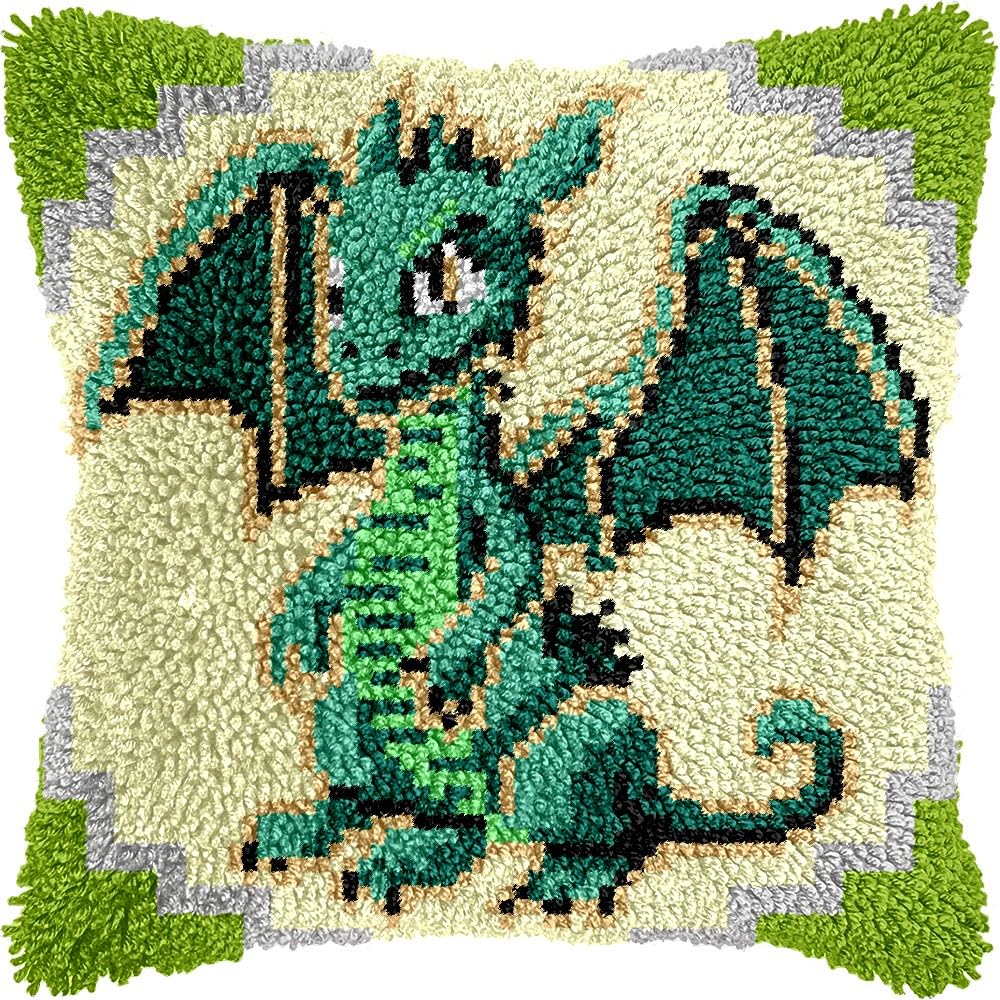 Latch Hook Pillow Kits for DIY Throw Pillow Cushion Embroidery Latch Hooking Pillowcase Kits with Preprinted Canvas Crochet Yarn Kits for Home Decor 17''X 17''(j201)