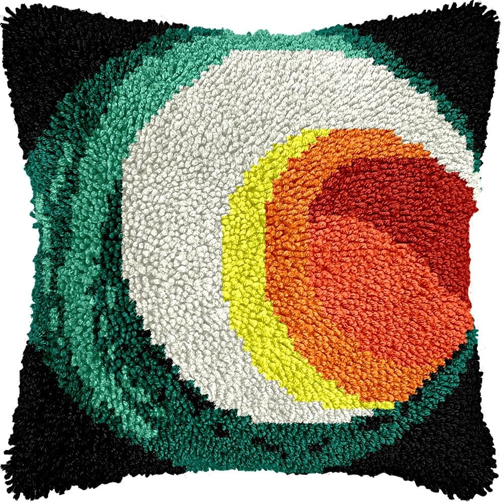 Latch Hook Pillow Kits for DIY Throw Pillow Cushion Embroidery Latch Hooking Pillowcase Kits with Preprinted Canvas Crochet Yarn Kits for Home Decor 17''X 17''(j205)