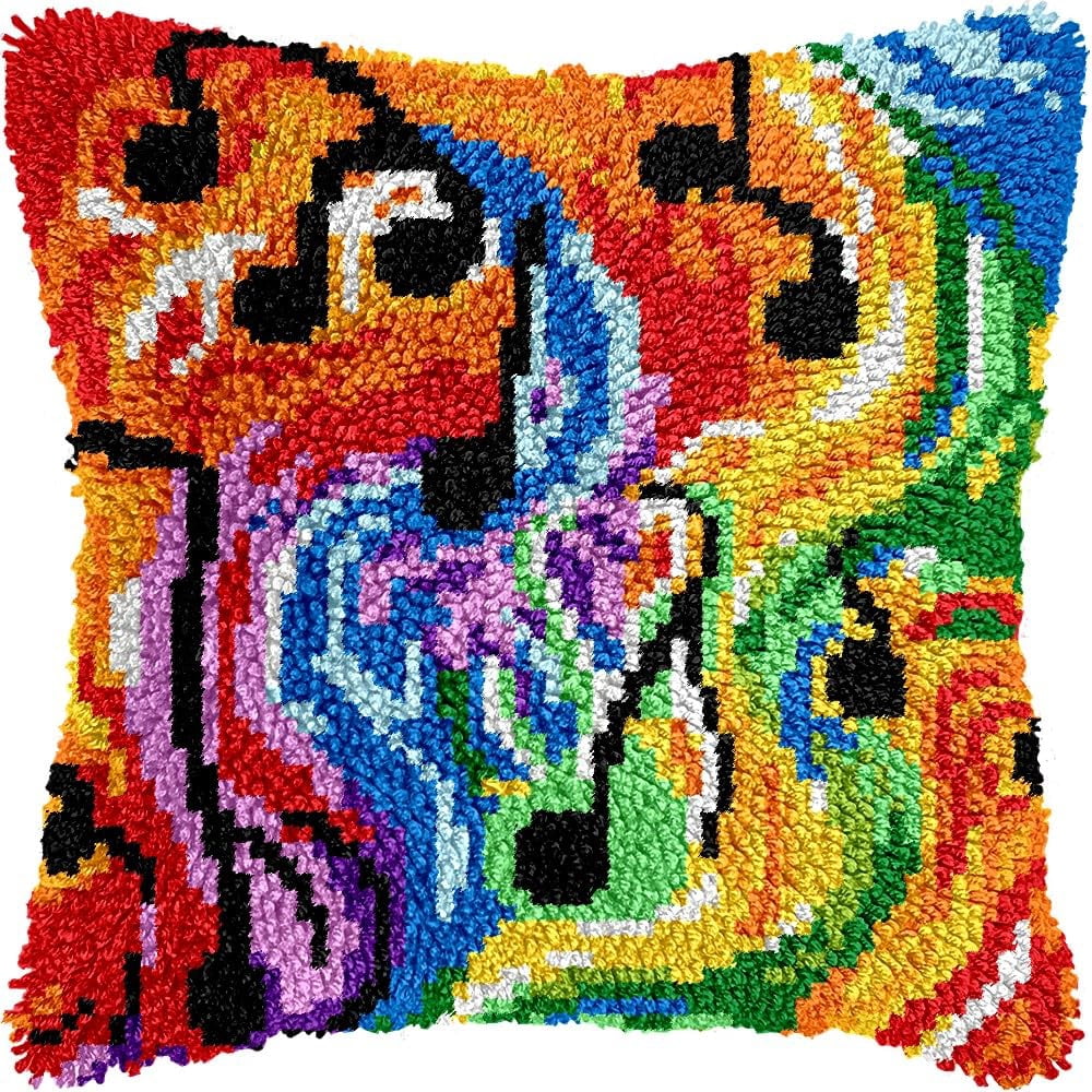 Latch Hook Pillow Kits for DIY Throw Pillow Cushion Embroidery Latch Hooking Pillowcase Kits with Preprinted Canvas Crochet Yarn Kits for Home Decor 17''X 17''(j217)