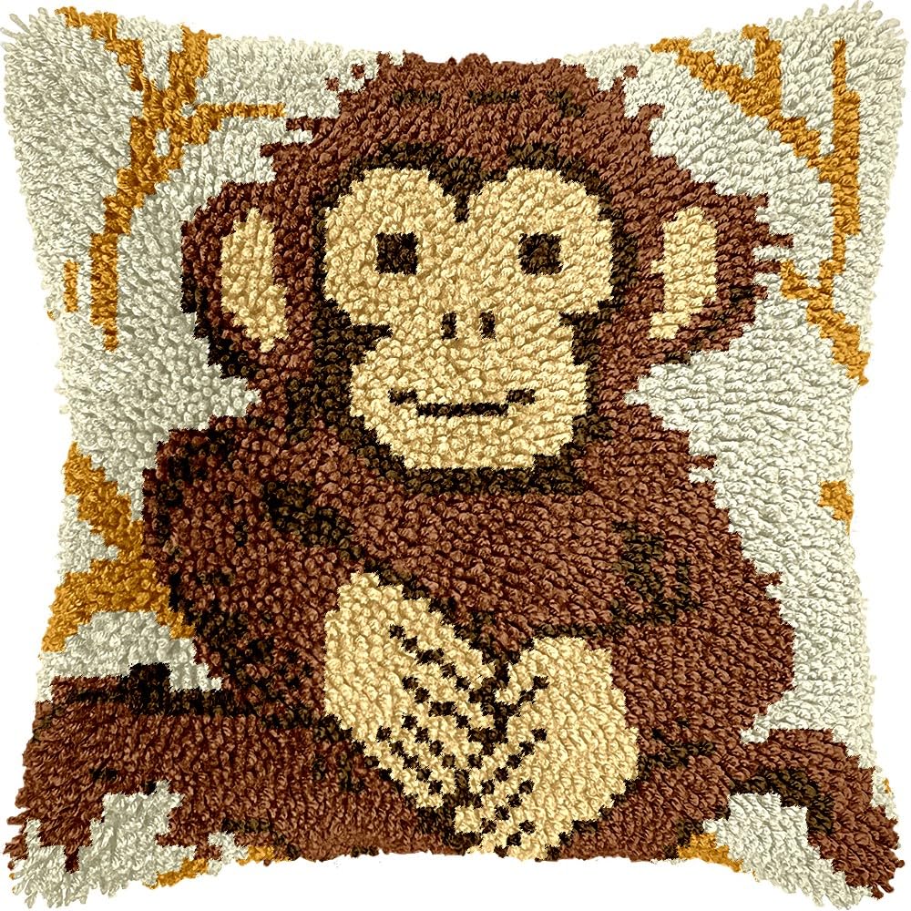 Latch Hook Pillow Kits for DIY Throw Pillow Cushion Embroidery Latch Hooking Pillowcase Kits with Preprinted Canvas Crochet Yarn Kits for Home Decor 17''X 17''(j219)