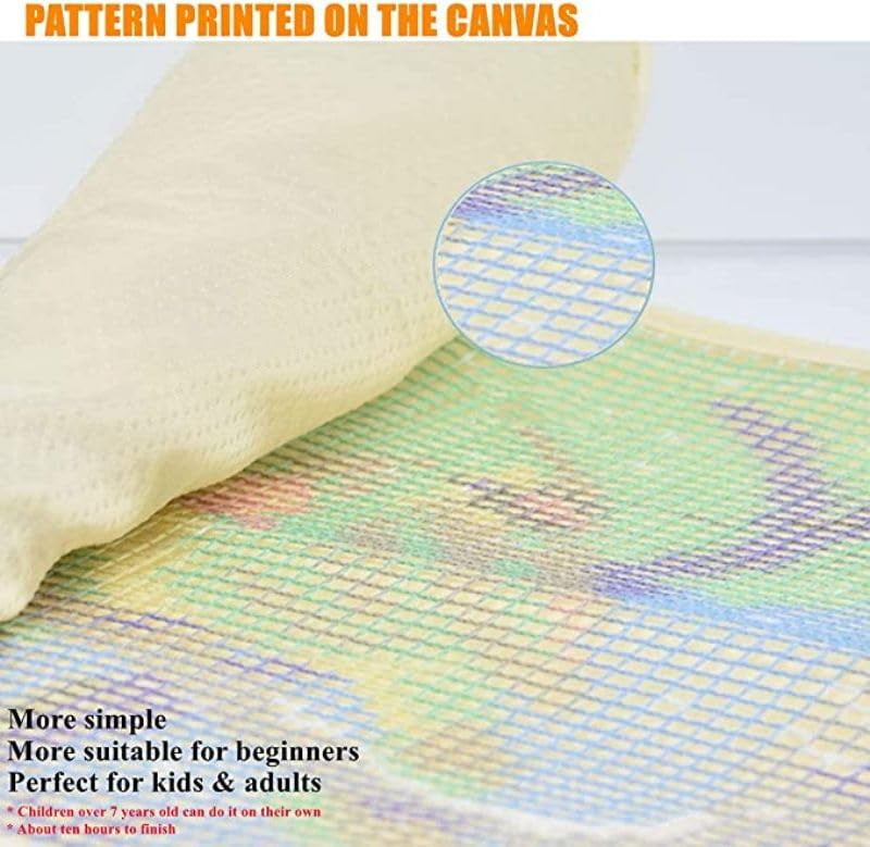 Latch Hook Pillow Kits for DIY Throw Pillow Cushion Embroidery Latch Hooking Pillowcase Kits with Preprinted Canvas Crochet Yarn Kits for Home Decor 17''X 17''(j303)