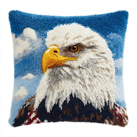 Latch Hook Pillow Kits Eagle Portrait Sky Hook and Latch Pillowcase with Pattern Easy for Beginners Stamped Cushion for Home Sofa Decor and Christmas Gift-1
