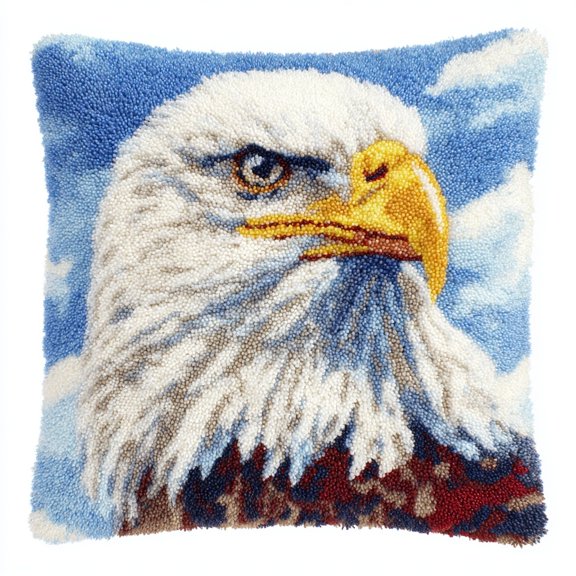 Latch Hook Pillow Kits Eagle Portrait Sky Hook and Latch Pillowcase with Pattern Easy for Beginners Stamped Cushion for Home Sofa Decor and Christmas Gift