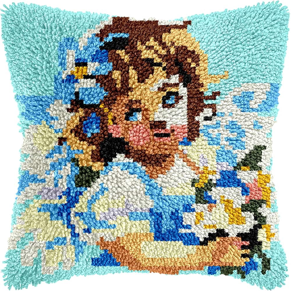Latch Hook Pillow Kits For Adults Beginners Angel Diy Pillow Materials Package 43X43Cm Hooks Knitted Embroidered Carpet Latch Hook Carpet Kit