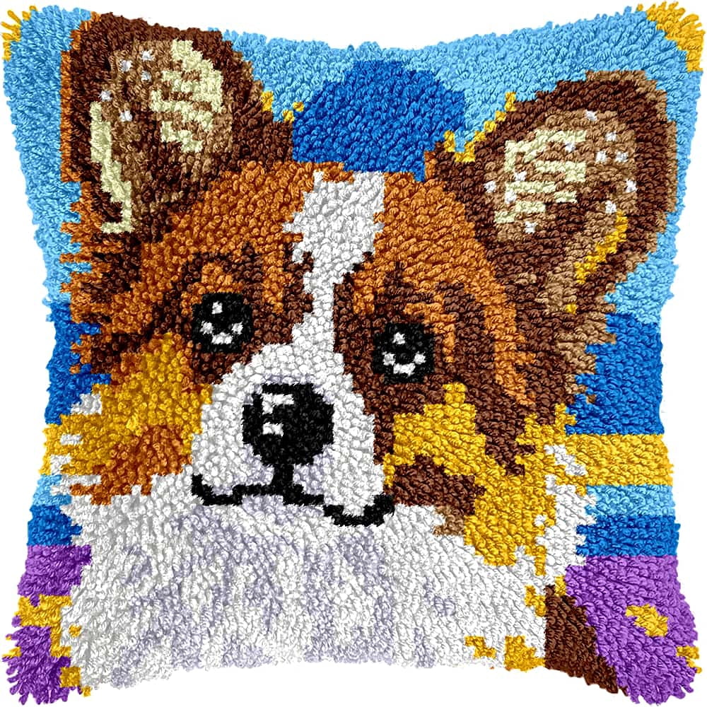 Latch Hook Pillow Kits For Adults Beginners Animal Dog Diy Pillow Materials Package 43X43Cm Hooks Knitted Embroidered Carpet Latch Hook Carpet Kit