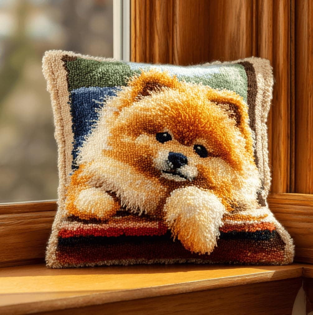 Latch Hook Pillow Kits For Adults Beginners Animal Dog Diy Pillow Materials Package 43X43Cm Hooks Knitted Embroidered Carpet Latch Hook Carpet Kit