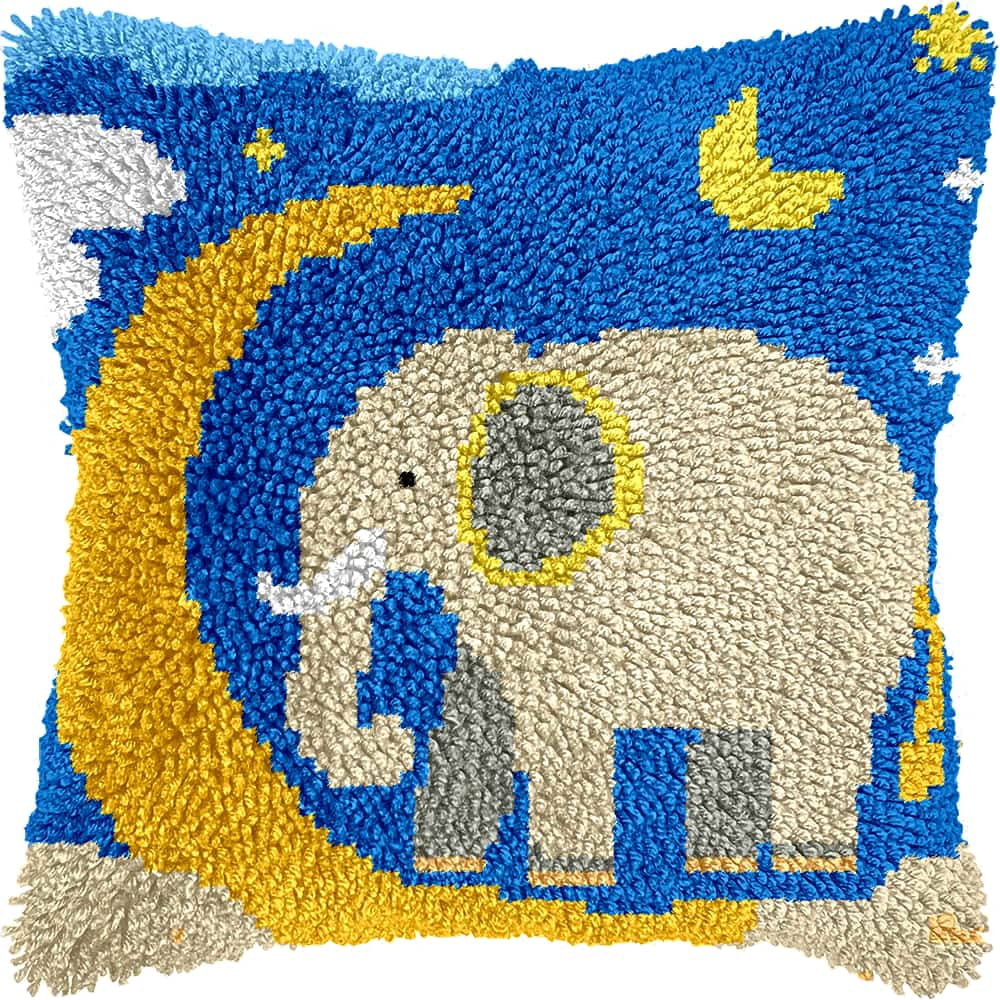 Latch Hook Pillow Kits For Adults Beginners Baby Elephant Diy Pillow Materials Package 43X43Cm Hooks Knitted Embroidered Carpet Latch Hook Carpet Kit