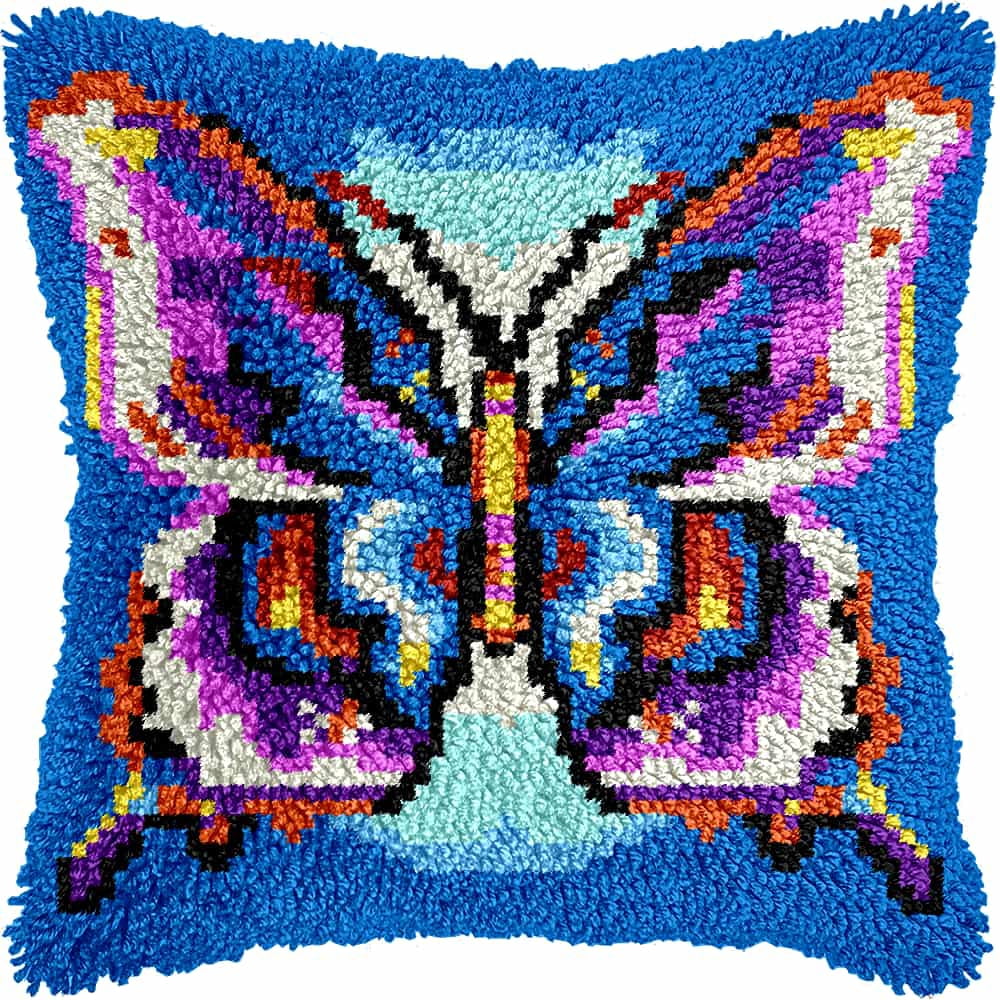Latch Hook Pillow Kits For Adults Beginners Butterfly Diy Pillow Materials Package 43X43Cm Hooks Knitted Embroidered Carpet Latch Hook Carpet Kit
