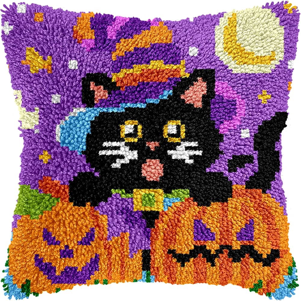 Latch Hook Pillow Kits For Adults Beginners Cat Diy Pillow Materials Package 43X43Cm Hooks Knitted Embroidered Carpet Latch Hook Carpet Kit