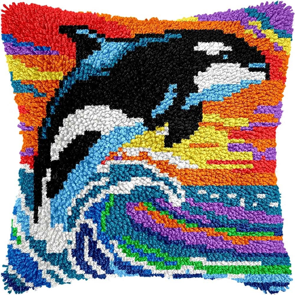 Latch Hook Pillow Kits For Adults Beginners Dolphin Diy Pillow Materials Package 43X43Cm Hooks Knitted Embroidered Carpet Latch Hook Carpet Kit
